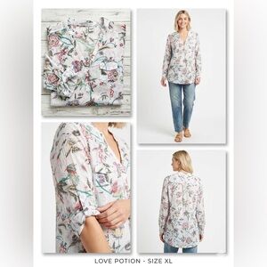 Floral 100% Cotton Henley Tunic Top by Love Potion - Size XL